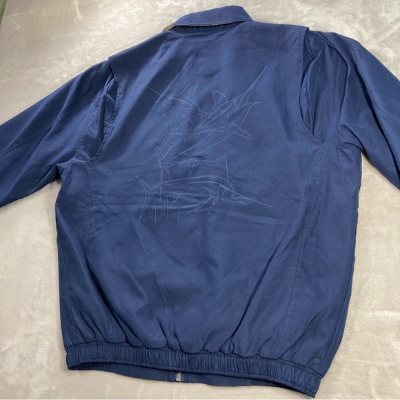 Guy Harvey Bomber Jacket Navy Blue Fish Print Full Zip Lined Blue Water Men Sz M - Picture 3 of 15